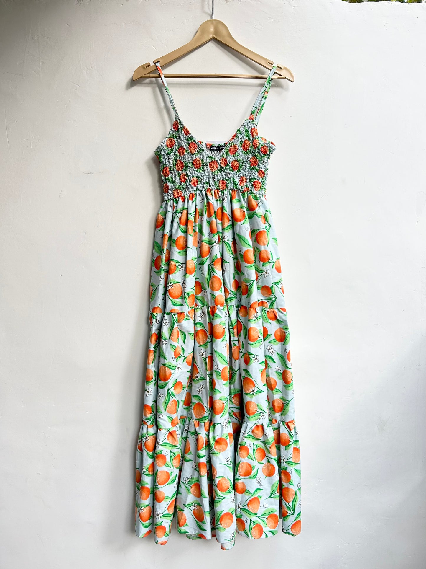 Orange Ruched Cotton Dress