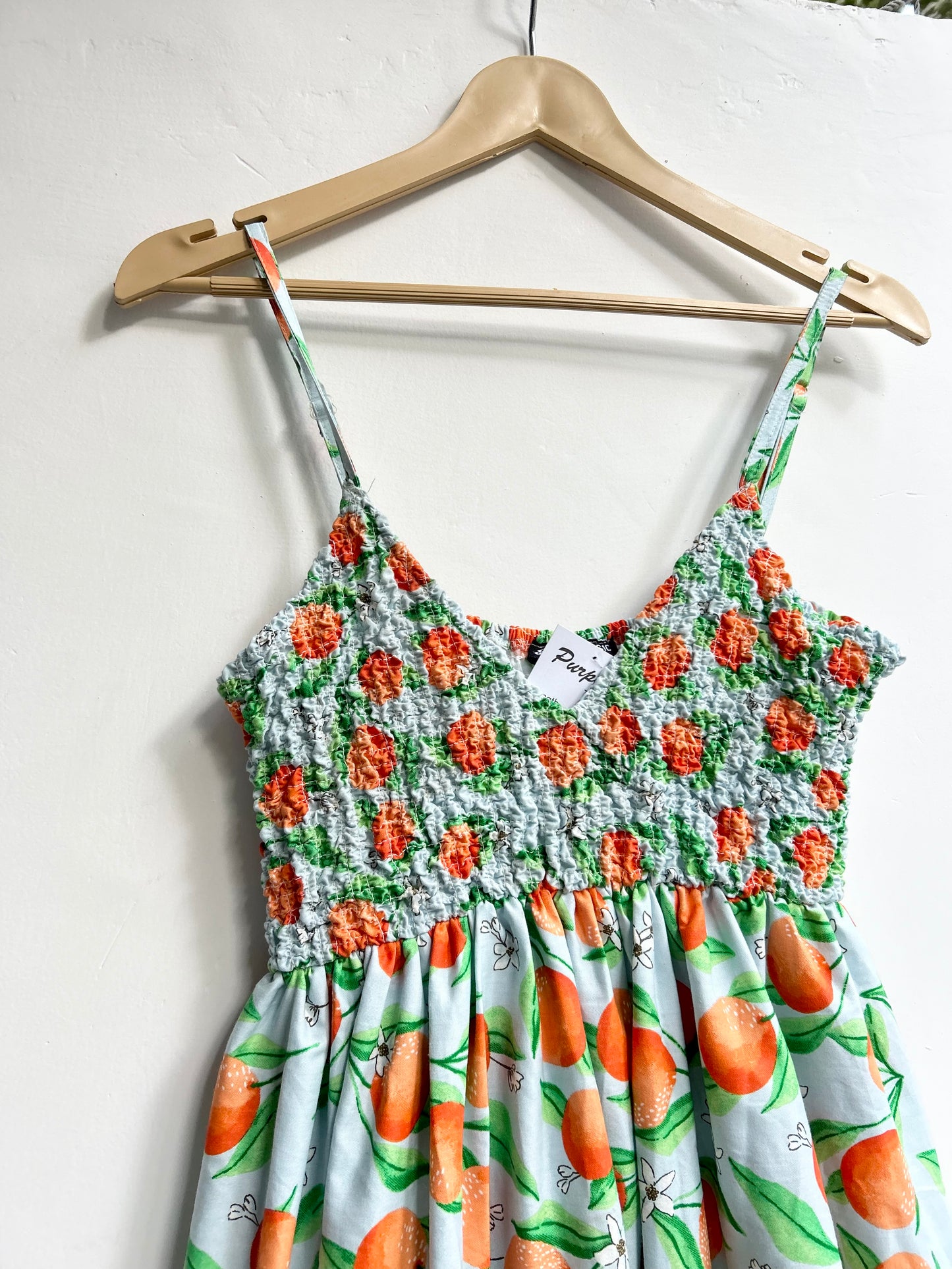 Orange Ruched Cotton Dress