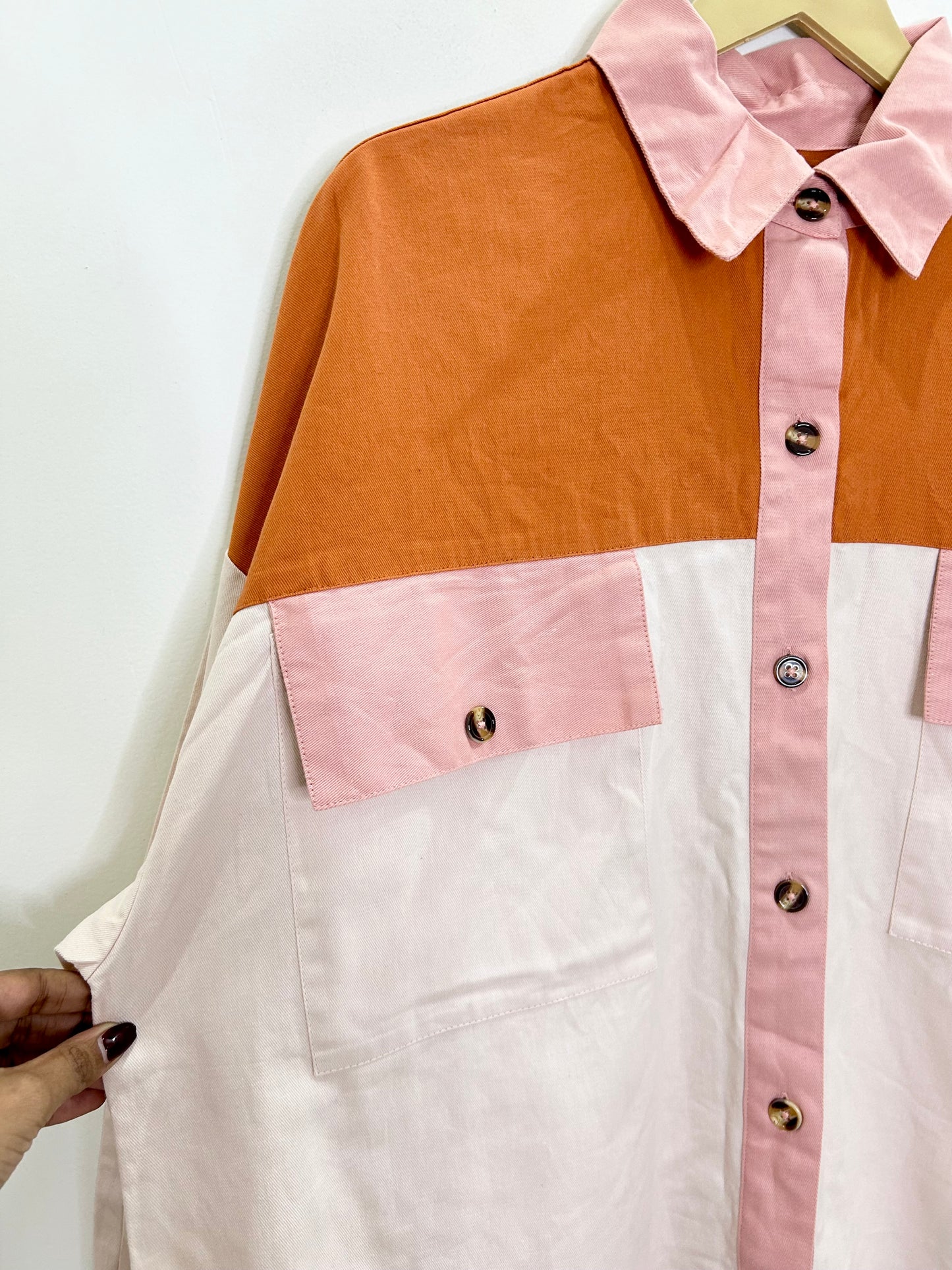 Orange-Pink Denim Cotton Shirt