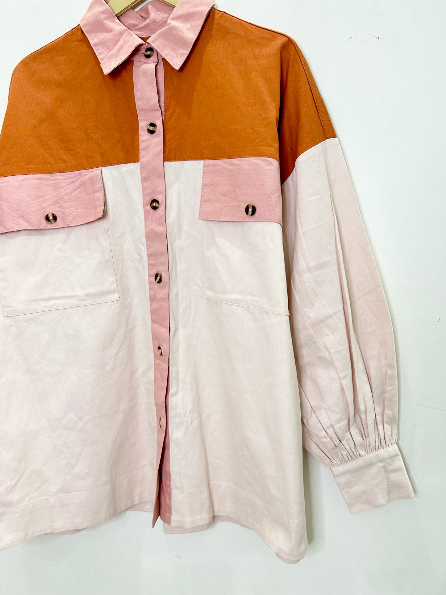 Orange-Pink Denim Cotton Shirt