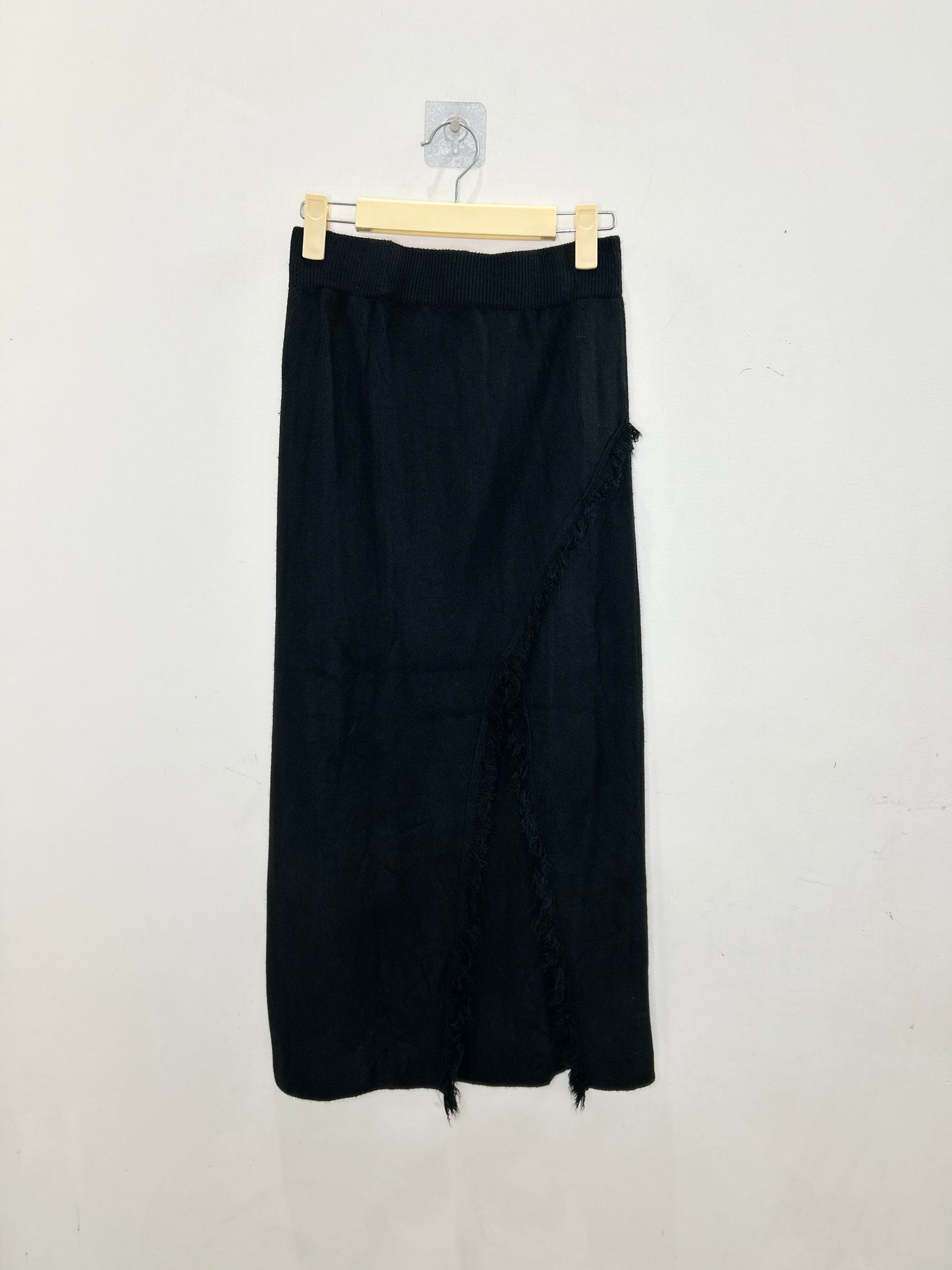 Slit Fringe Woolen Skirt