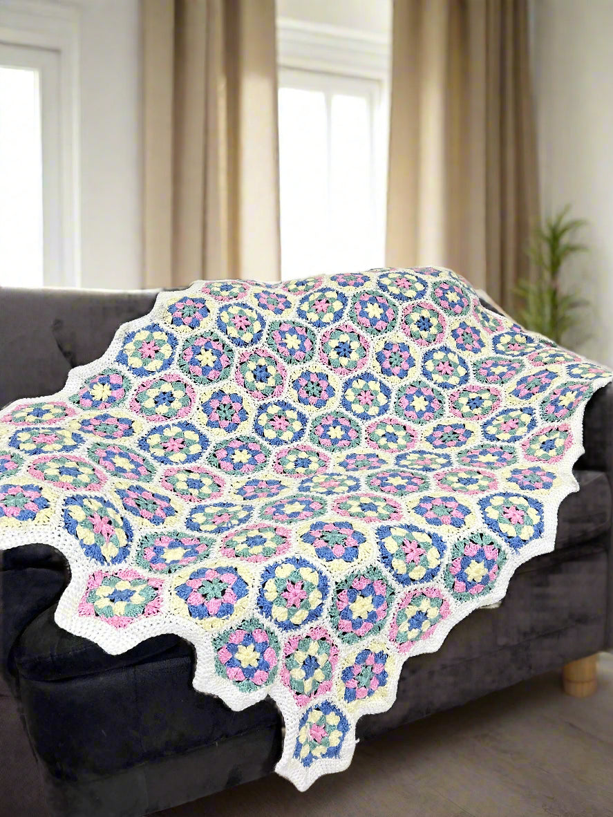 Pastel Hexagonal Crochet Throw