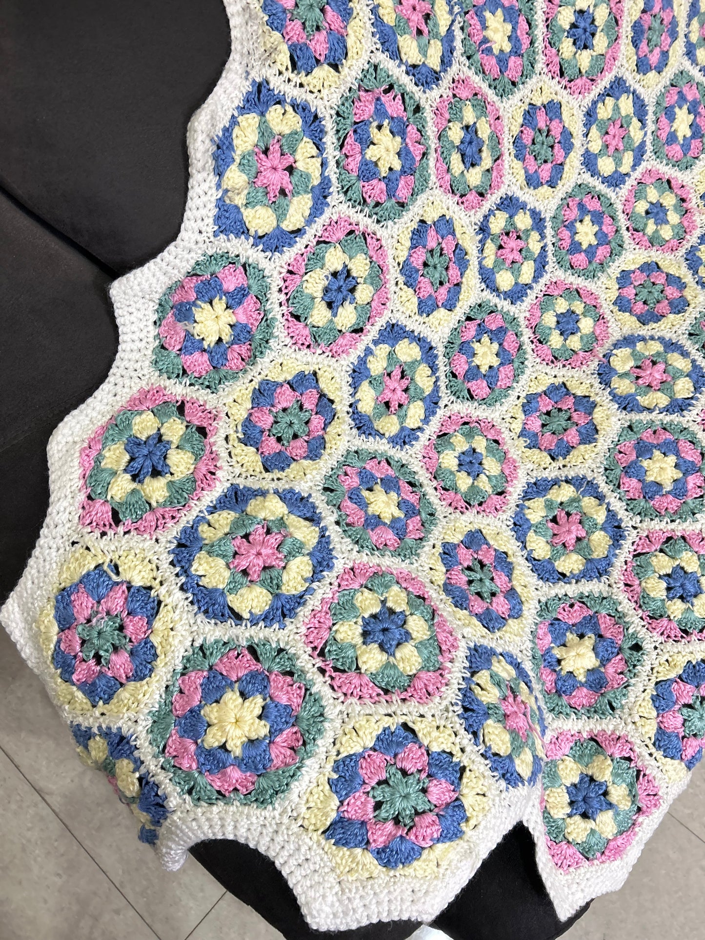 Pastel Hexagonal Crochet Throw