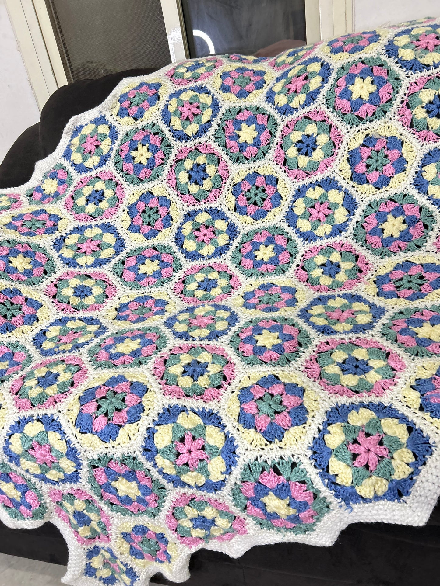 Pastel Hexagonal Crochet Throw