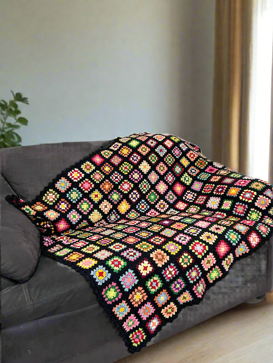 Short Granny Square Crochet Throw