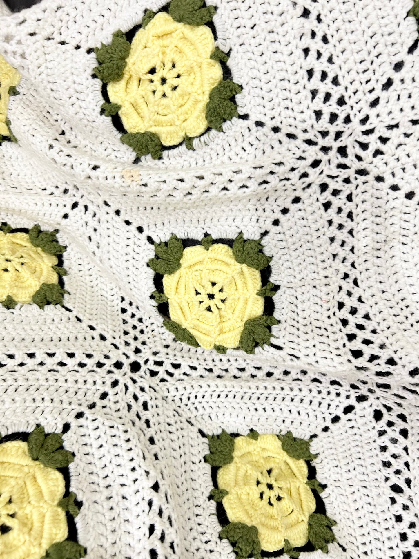 Yellow Floral Fringe Crochet Throw